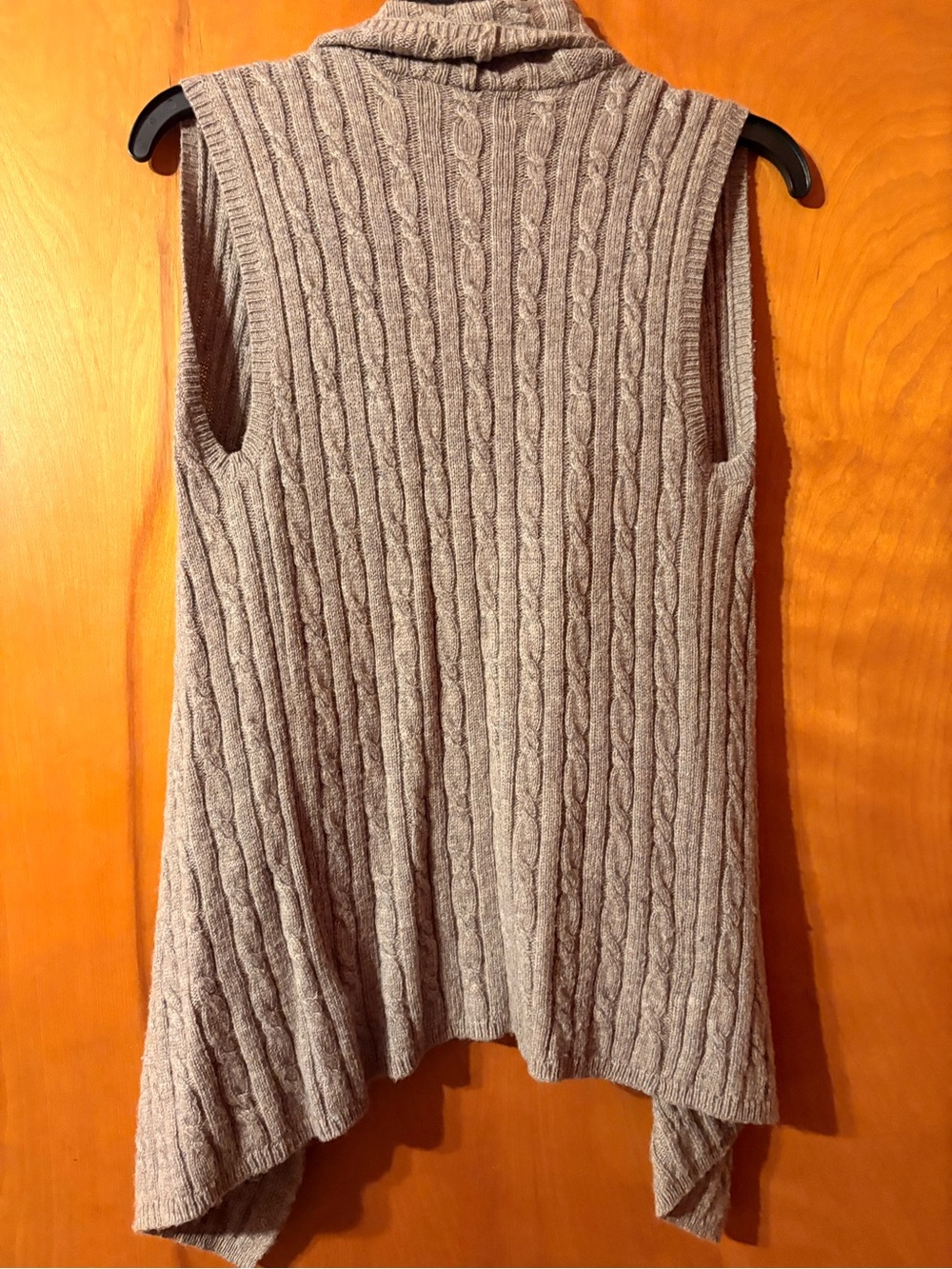 Cynthia Rowley Taupe Cable Knit Draped Sleeveless Cardigan Vest - Picture 3 of 3